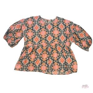 Michelle McDowell XXL Ikat Peplum Balloon Sleeve Blouse